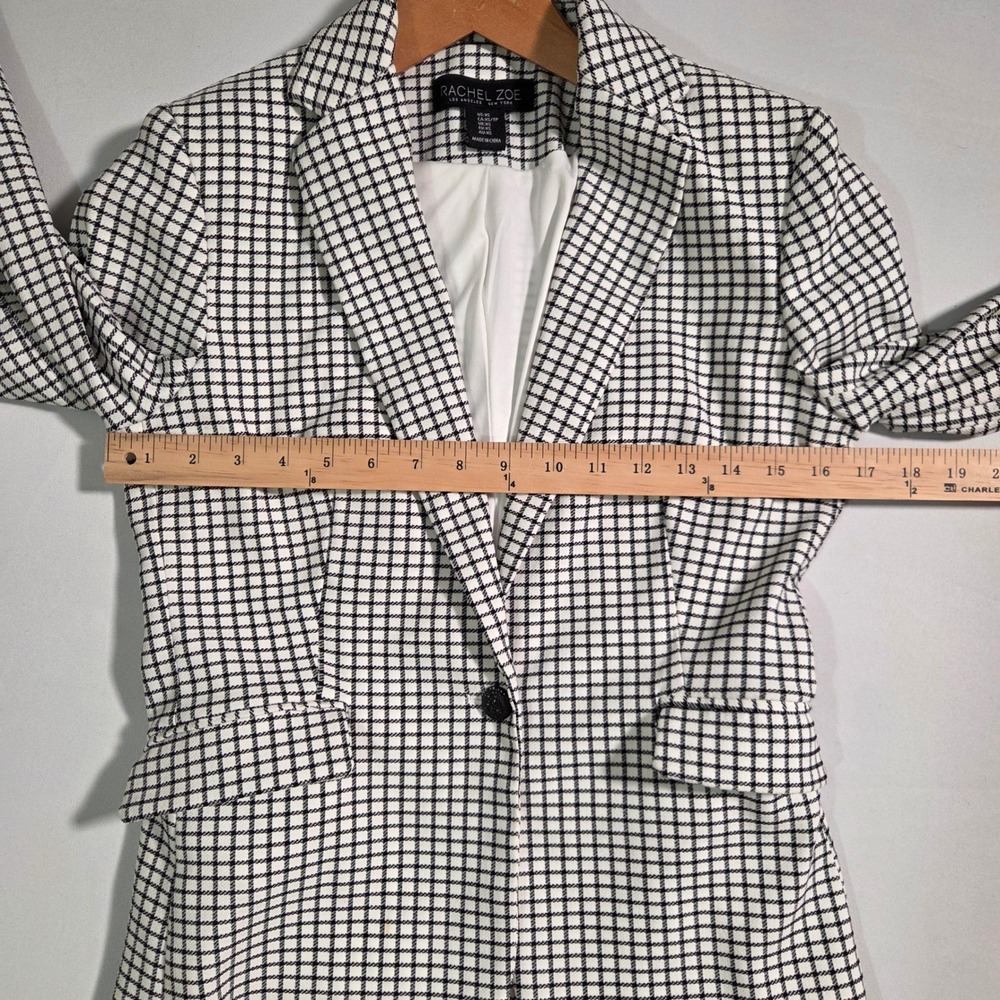Rachel Zoe Blazer Jacket Womens XS White Black Check Single Breasted Polyester - Picture 6 of 13